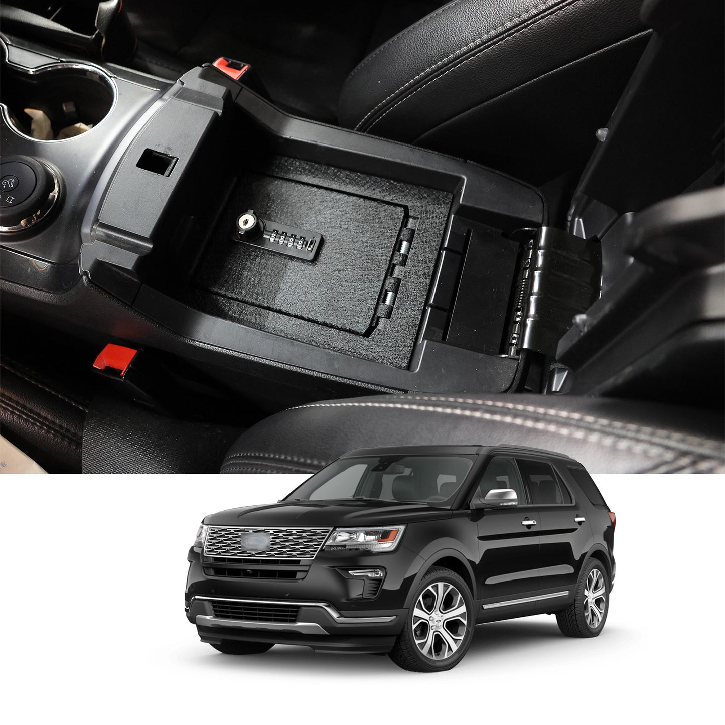 Console Safe Vault for 2013-2019 Ford Explorer (4 Digit Combo Lock with Key)