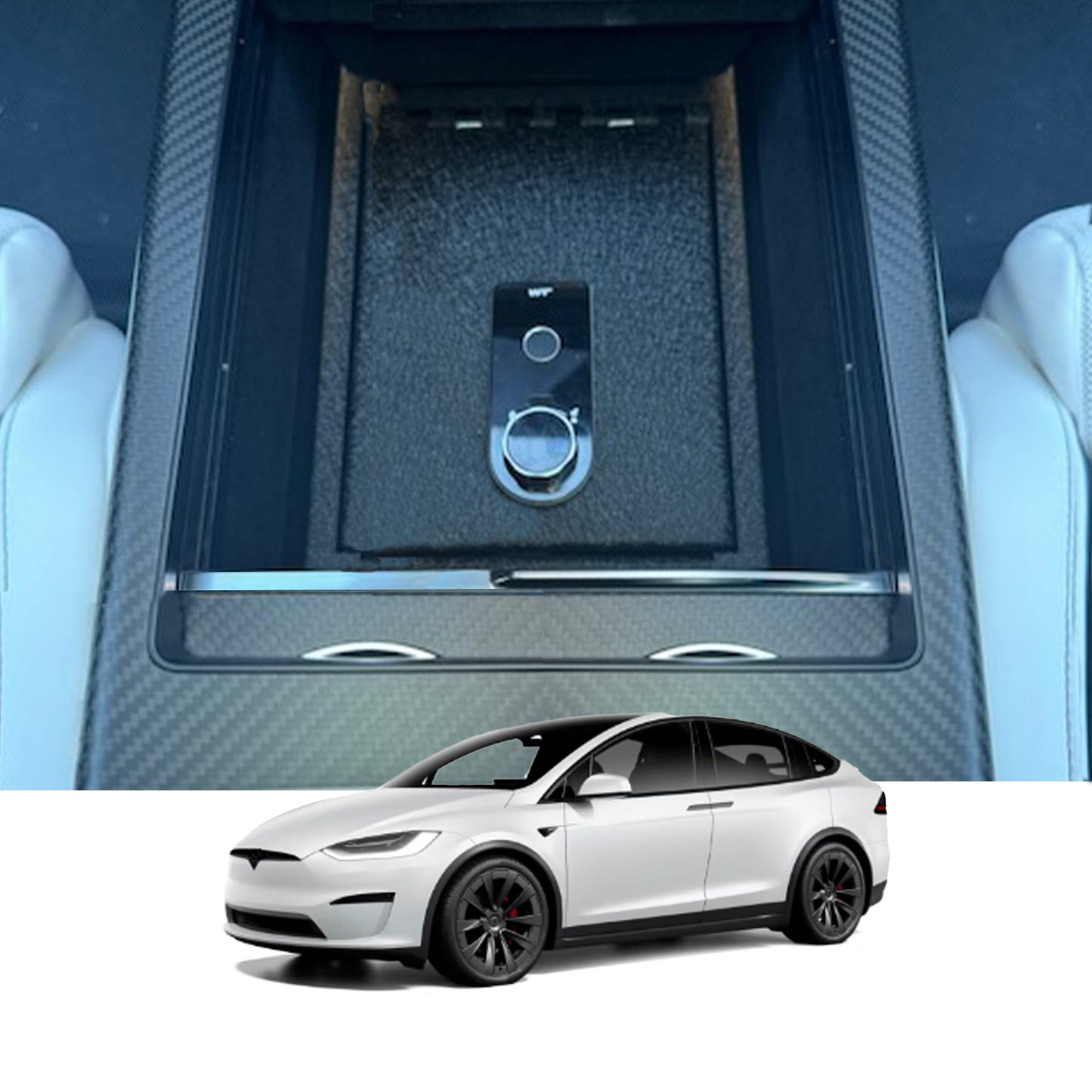 Console Safe Vault for 2021-2025 Tesla Model S (Fingerprint Lock with Key)