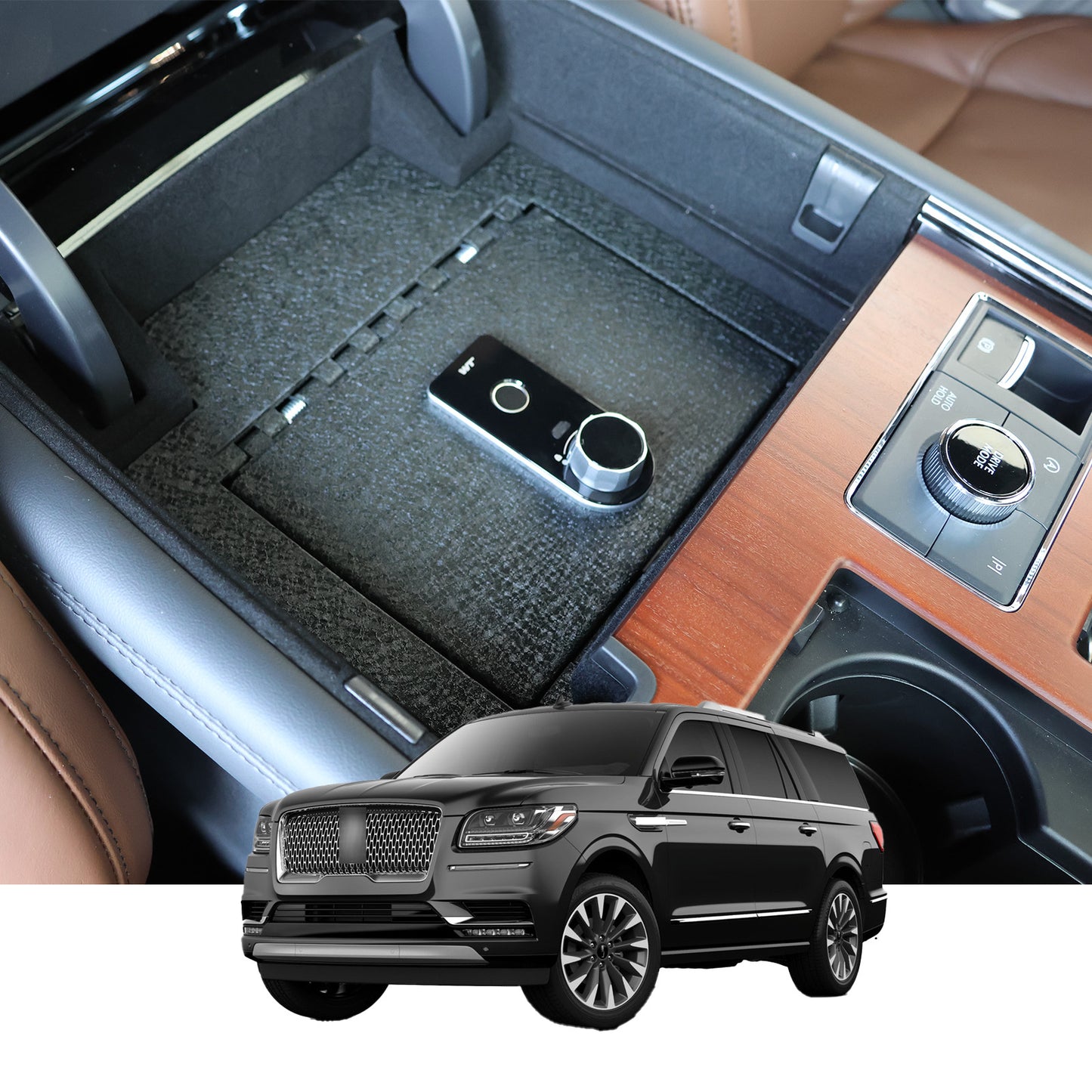 Front Center Console Safe Vault for 2018-2024 Lincoln Navigator (Fingerprint Lock with Key)