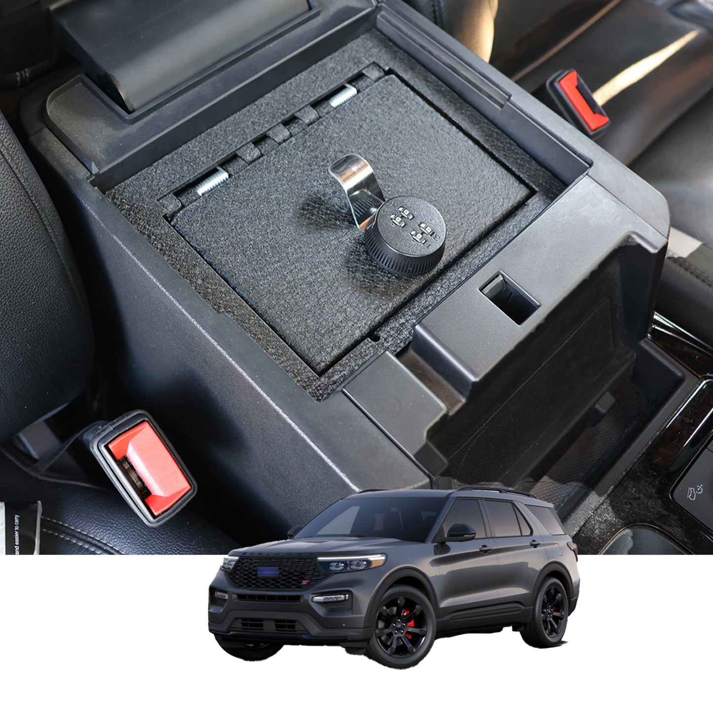 Console Safe Vault for 2020-2025 Ford Explorer (4-Digit Combo Lock)