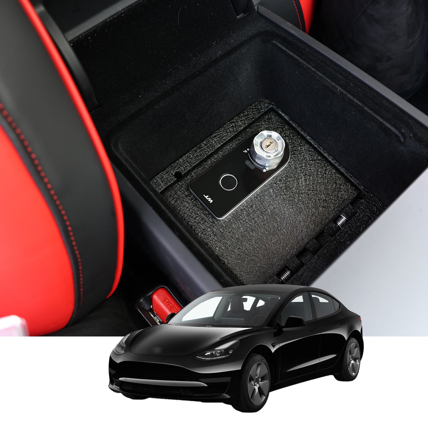 Console Safe Vault for 2024-2025 Tesla Model 3 (Fingerprint Lock with Key)