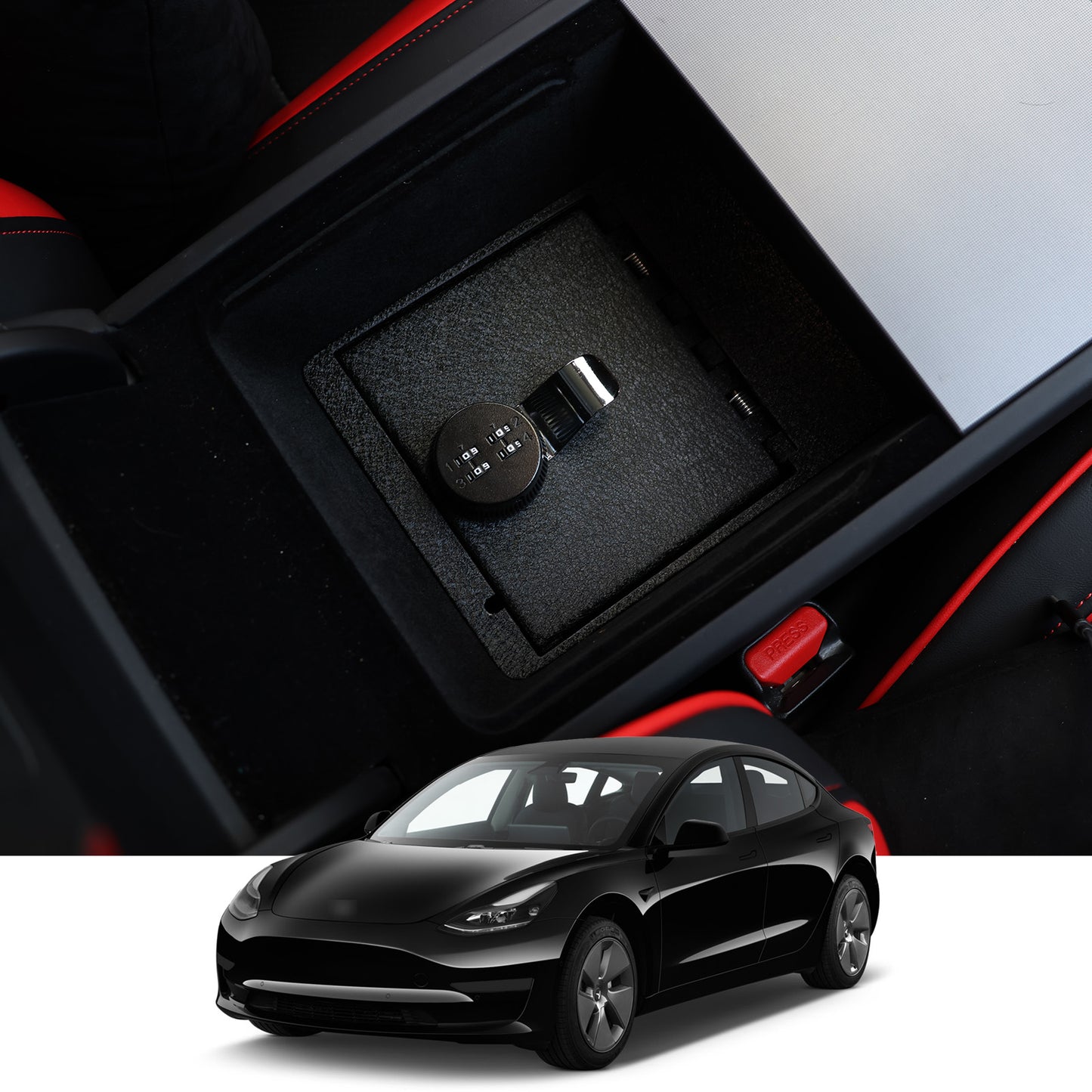 Console Safe Vault for 2024-2025 Tesla Model 3 (4-Digit Combo Lock)
