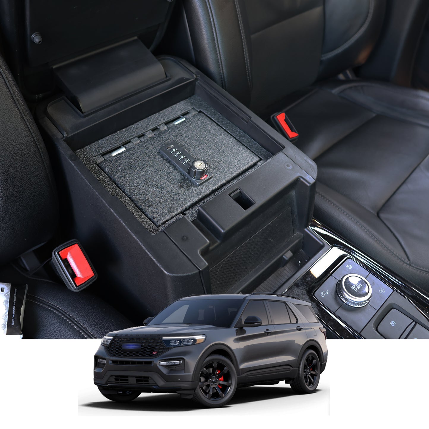 Console Safe Vault for 2020-2025 Ford Explorer (4 Digit Combo Lock with Key)