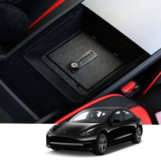 Console Gun Safe Vault for 2024-2025 Tesla Model 3 (4 Digit Combo Lock with Key)