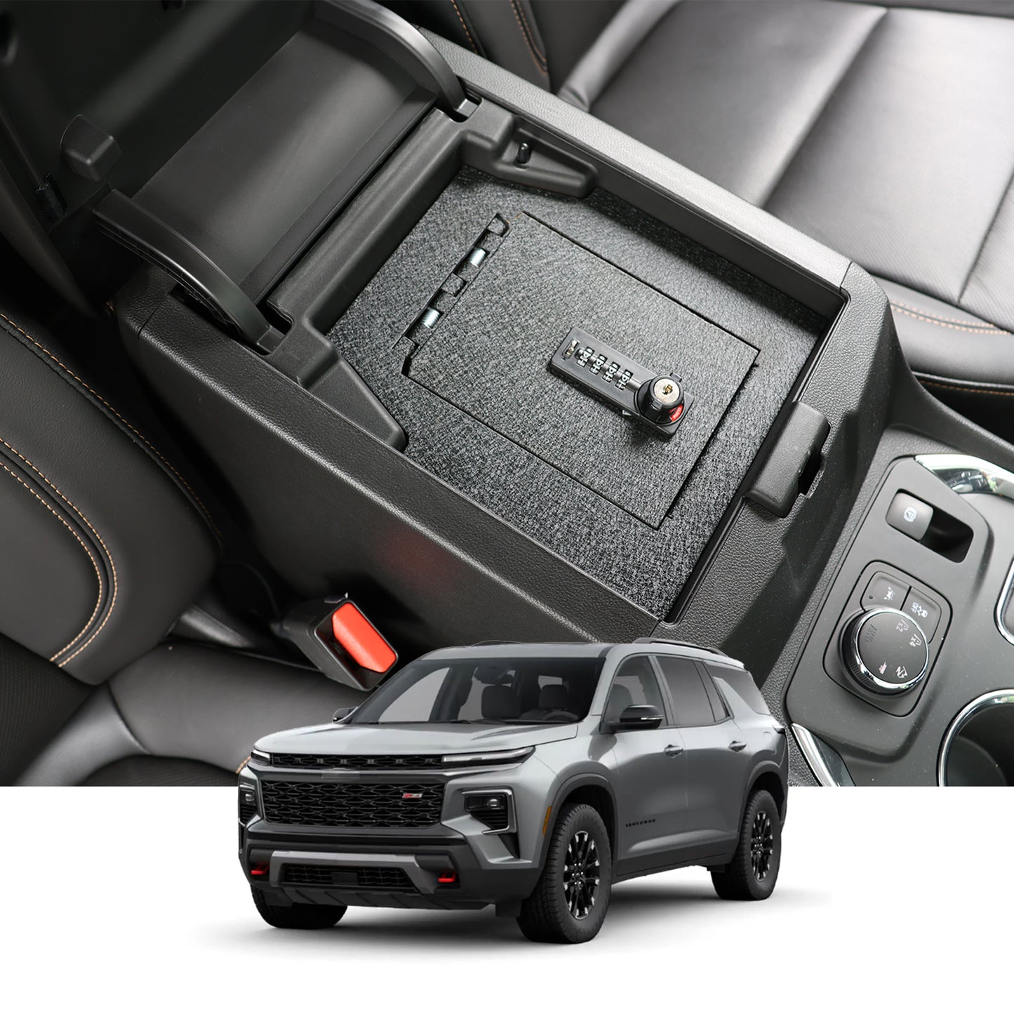 Console Safe Vault for 2018-2023 Chevrolet Traverse (4 Digit Combo Lock with Key)